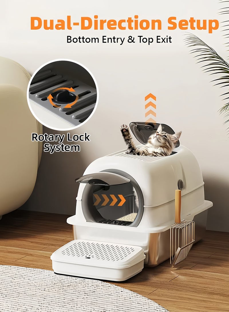 Kidle Stainless Steel Cat Litter Box with Steps & Scoop High Sides Metal Cat Litter Box with Lid Easy to Clean Non Sticky and Anti-Leakage - Image 3